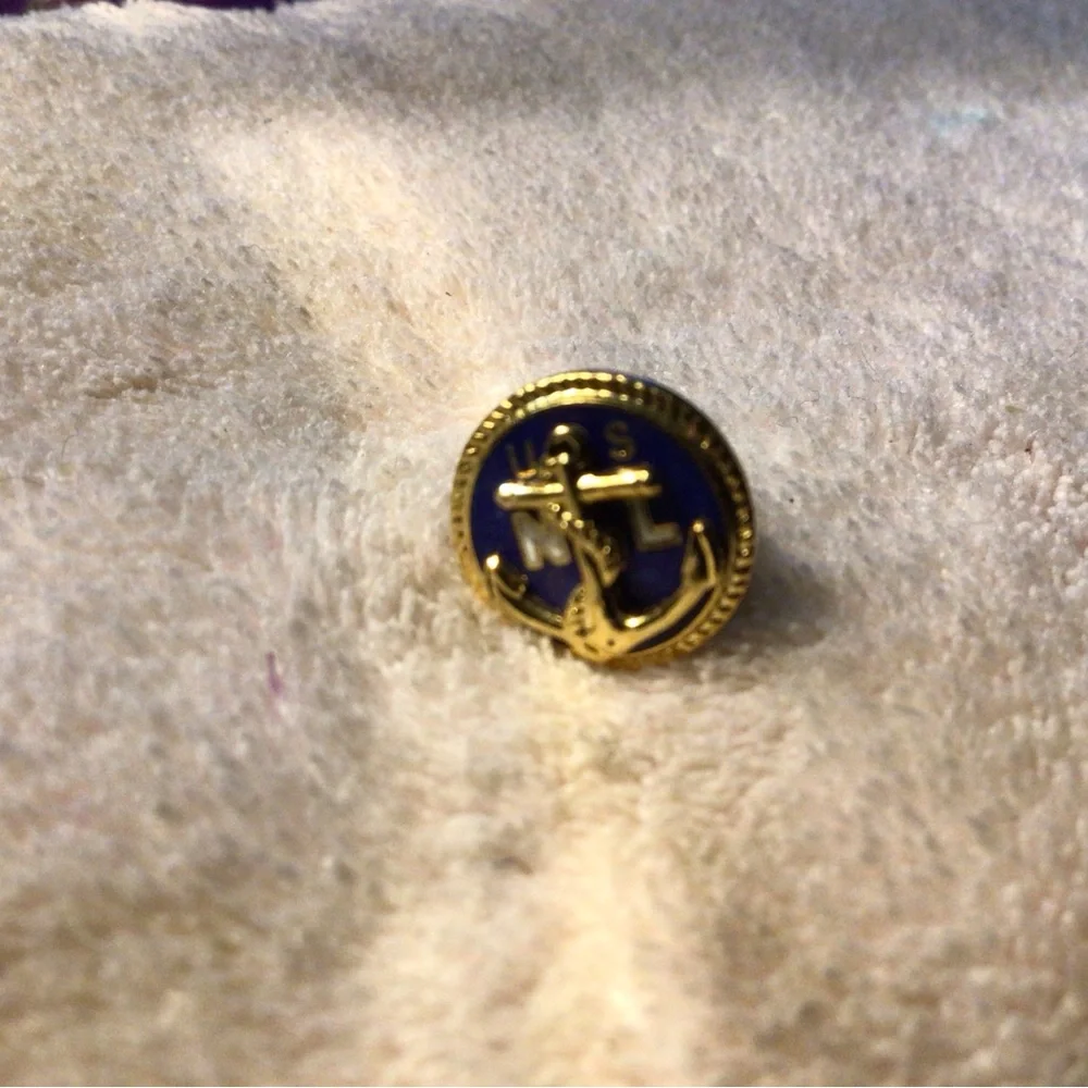 Gold Anchor Cuff Link with Navy Enamel Accent